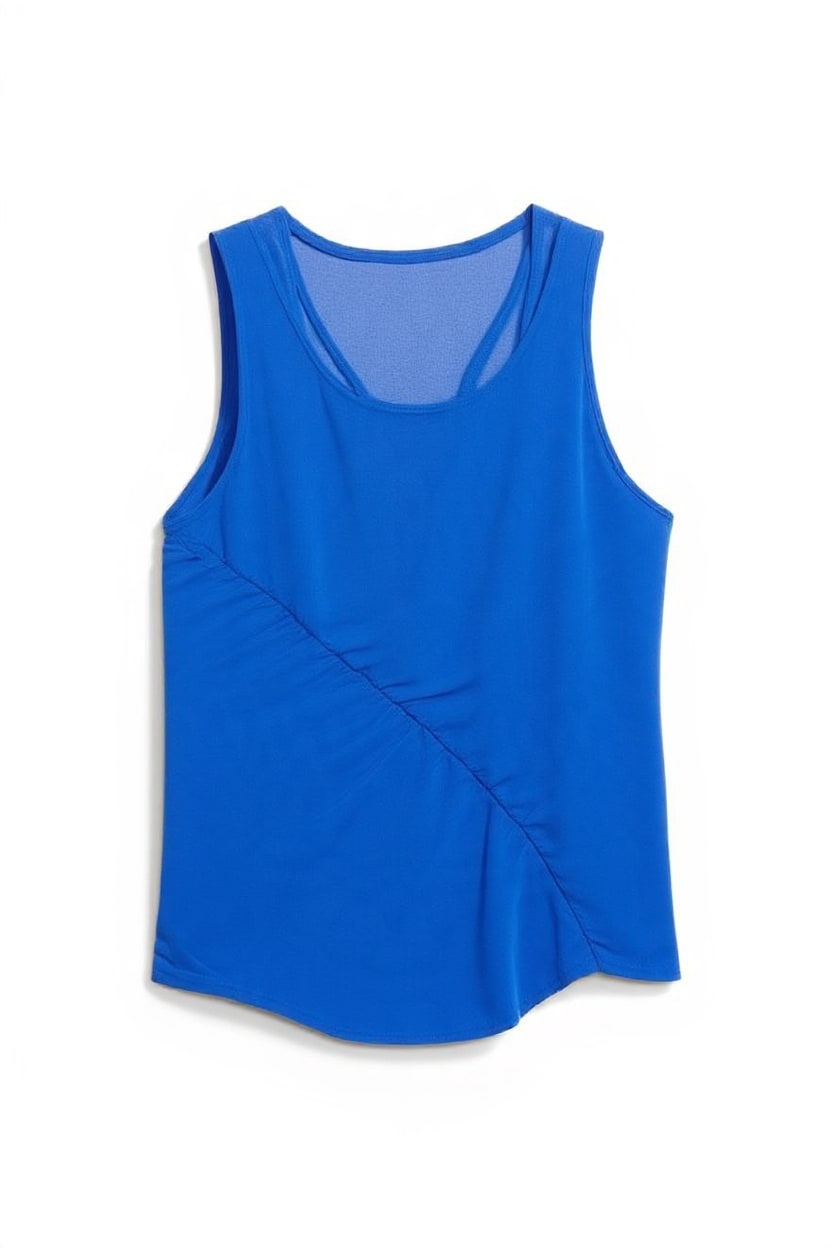 Topshop mesh ruched tunic layered vest in cobalt blue