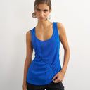 Topshop mesh ruched tunic layered vest in cobalt blue