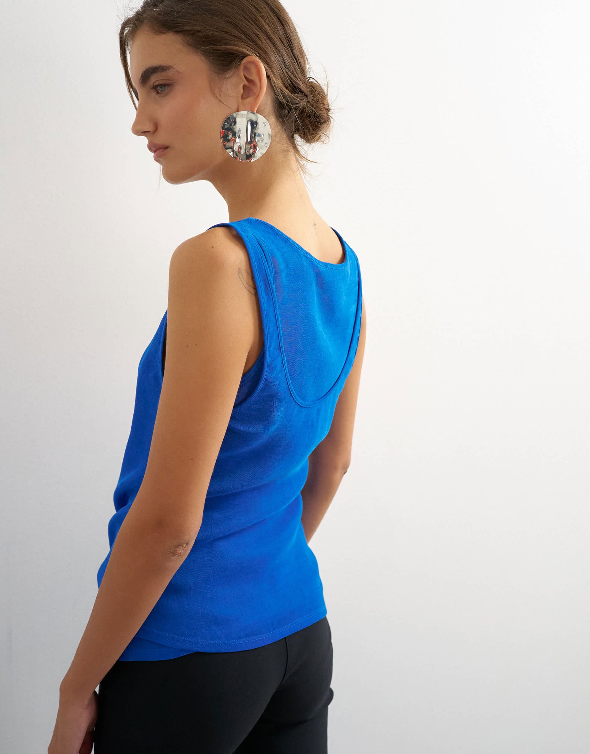 Topshop mesh ruched tunic layered vest in cobalt blue