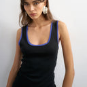 Topshop scoop vest with contrast mesh tipping in black and blue