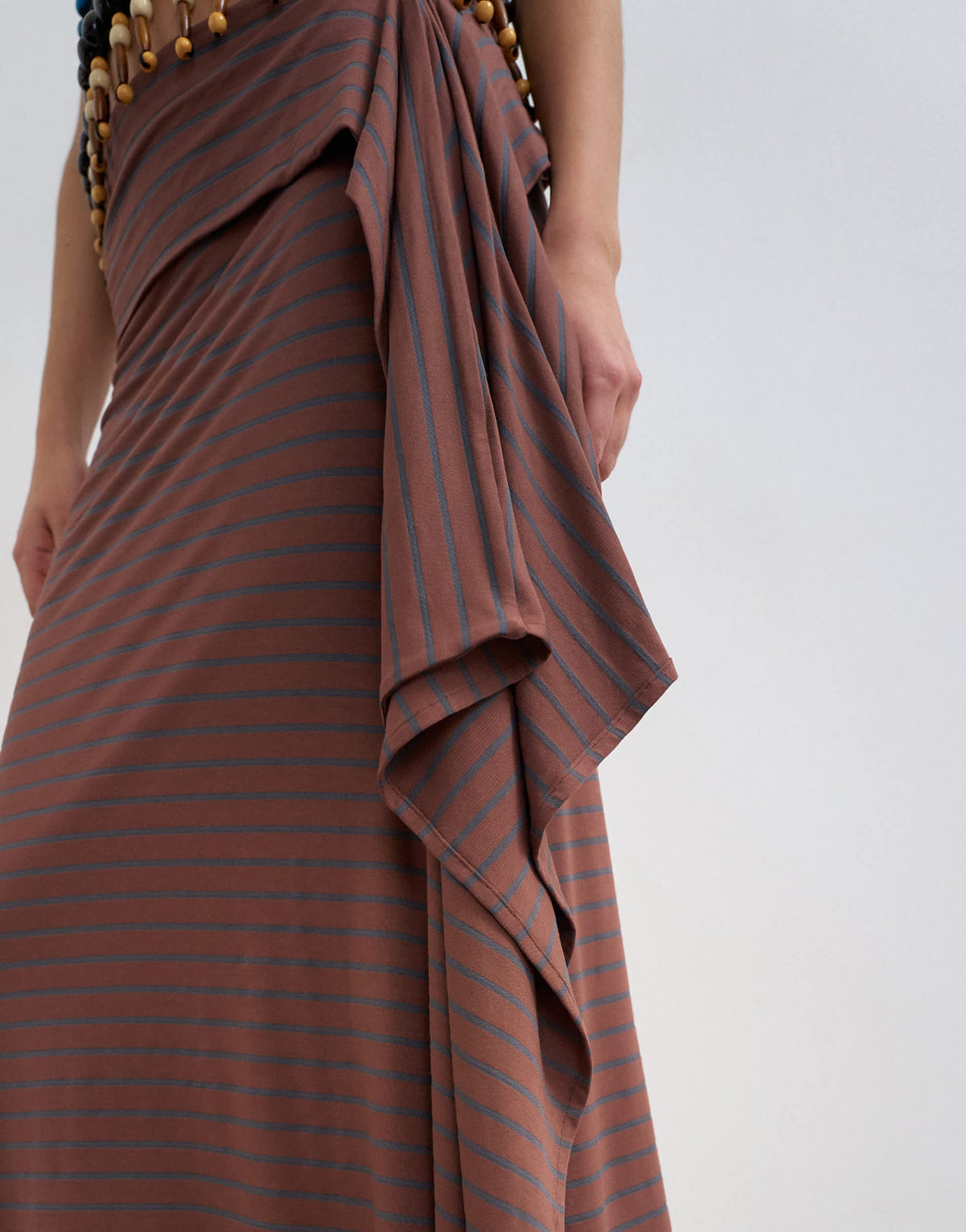 Topshop stripe draped midi skirt in brown