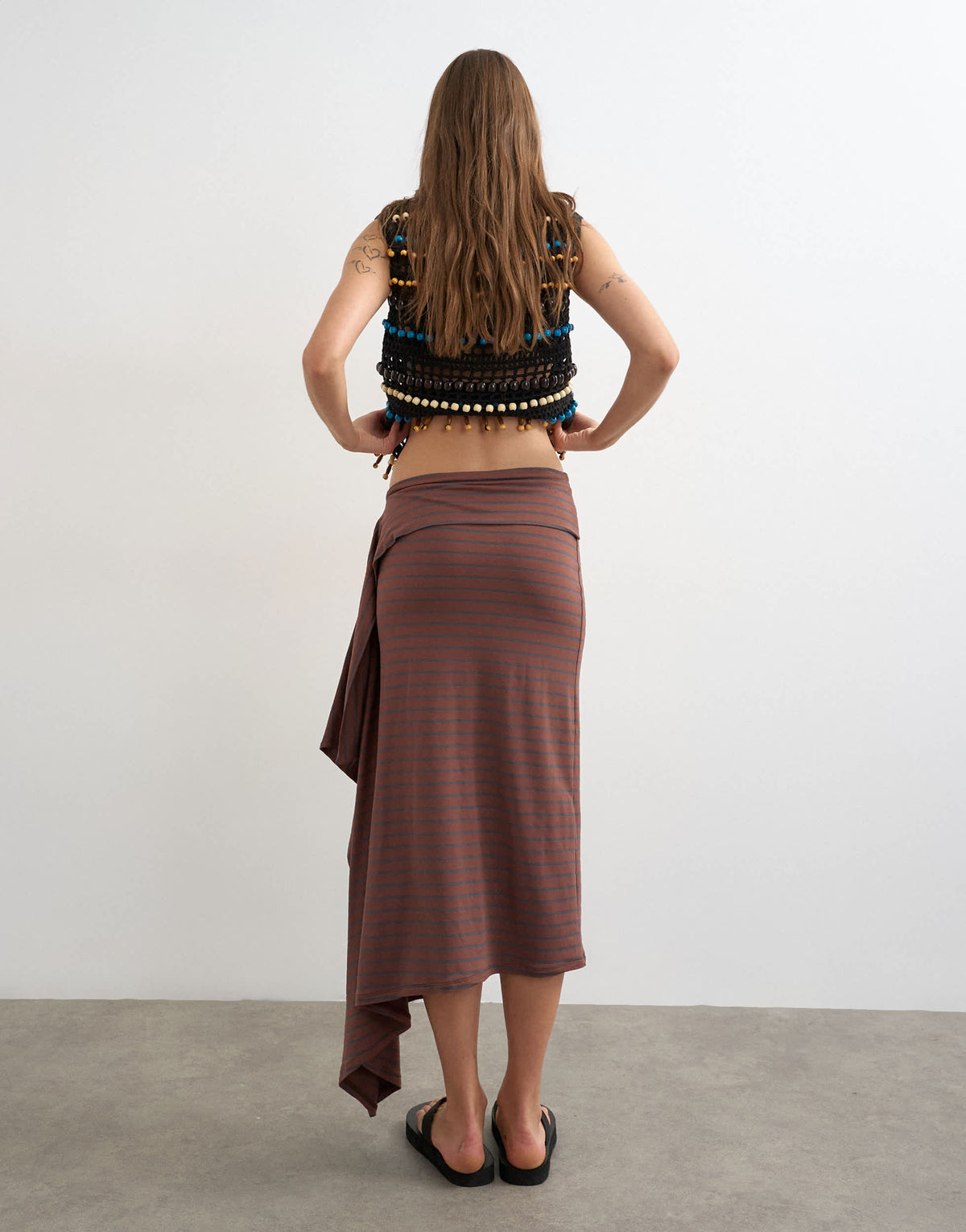 Topshop stripe draped midi skirt in brown