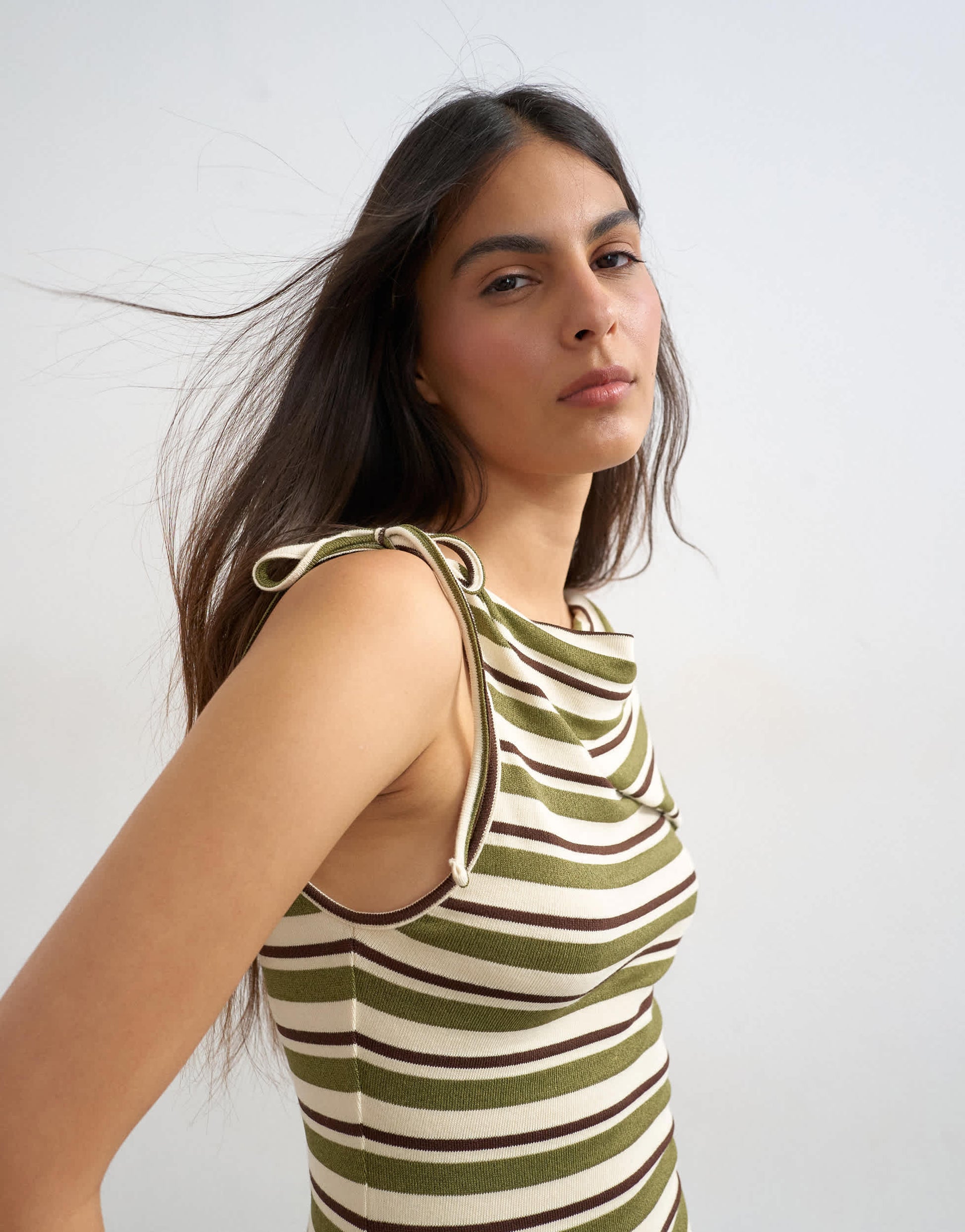 Topshop stripe fold over tie shoulder tank in green