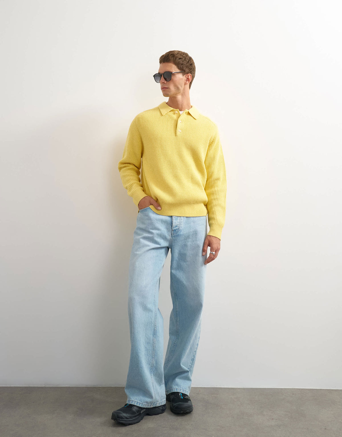 Topman classic fit knitted polo in yellow