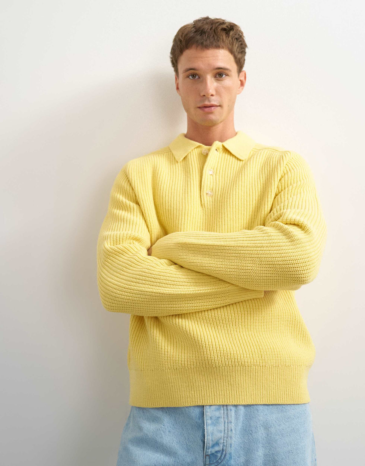 Topman classic fit knitted polo in yellow