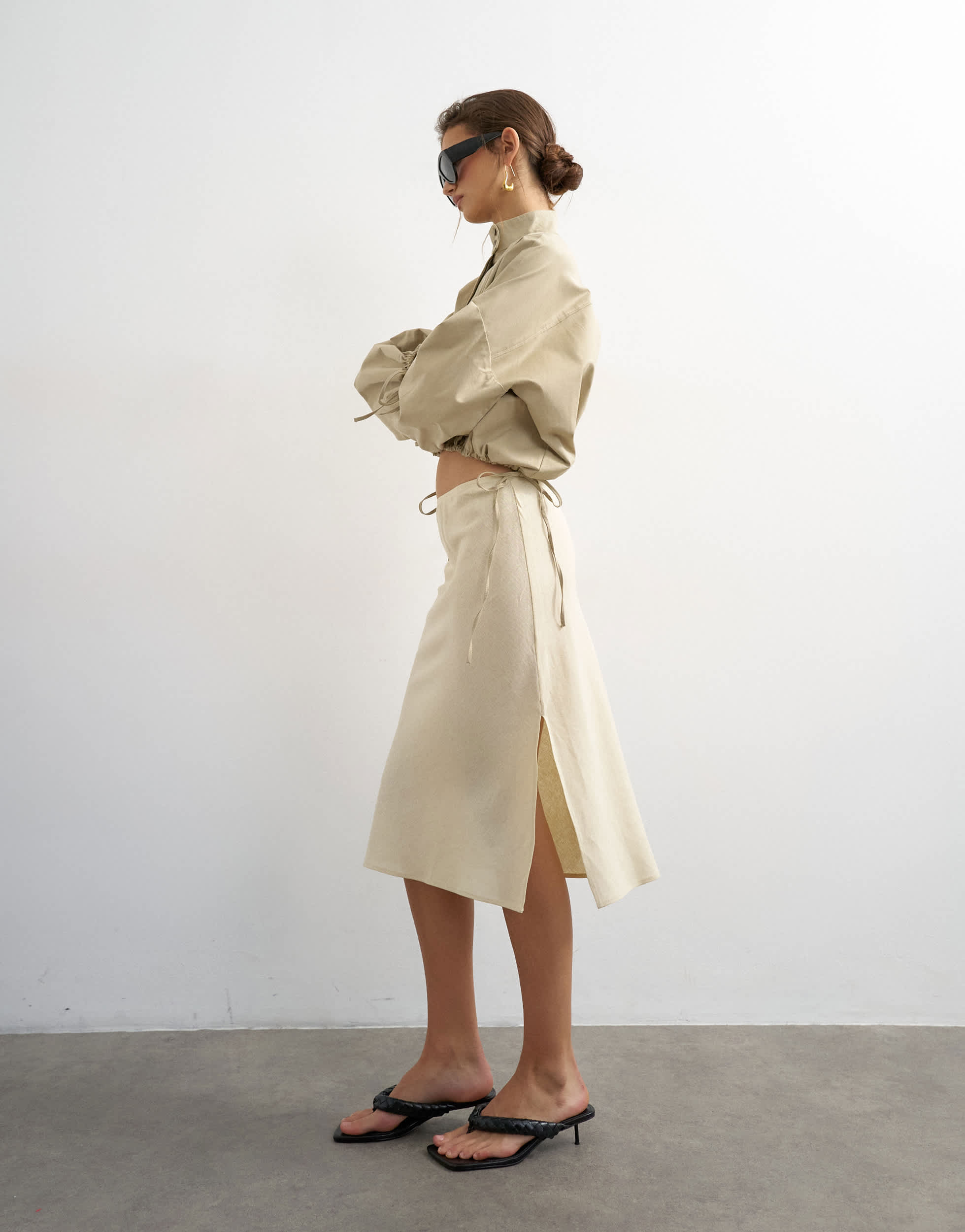 Topshop linen rich 90s length skirt in ecru