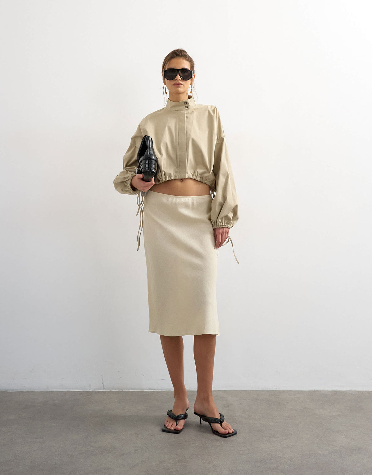 Topshop linen rich 90s length skirt in ecru