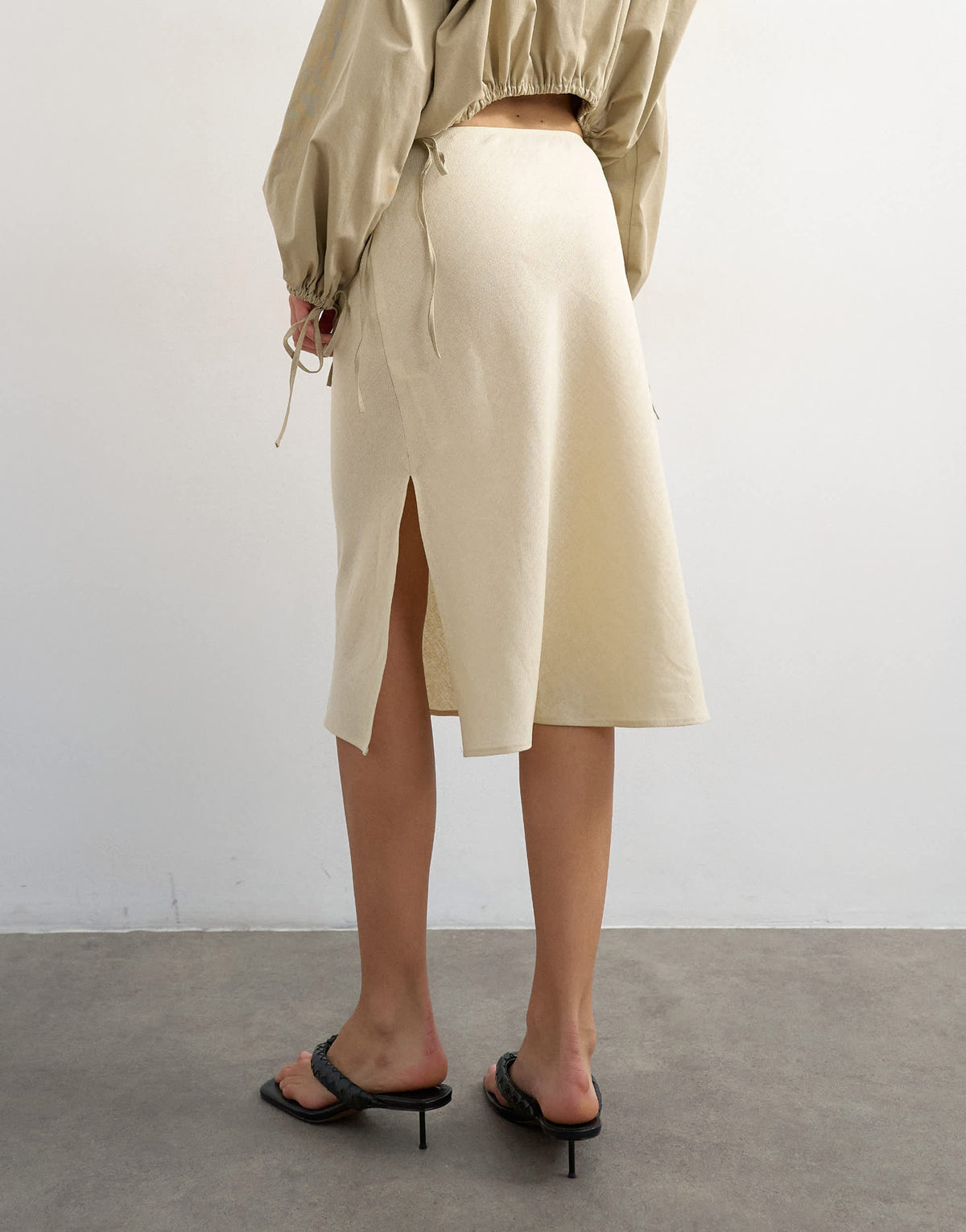 Topshop linen rich 90s length skirt in ecru