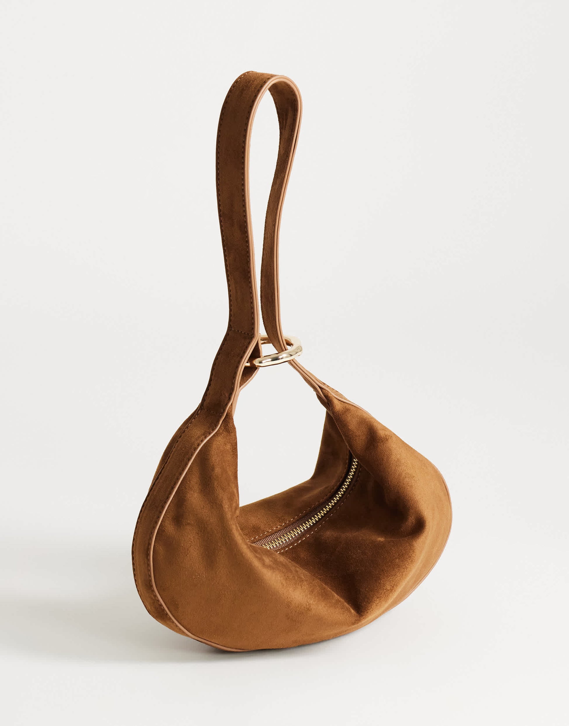 Topshop Grace small faux suede scoop grab bag in tan