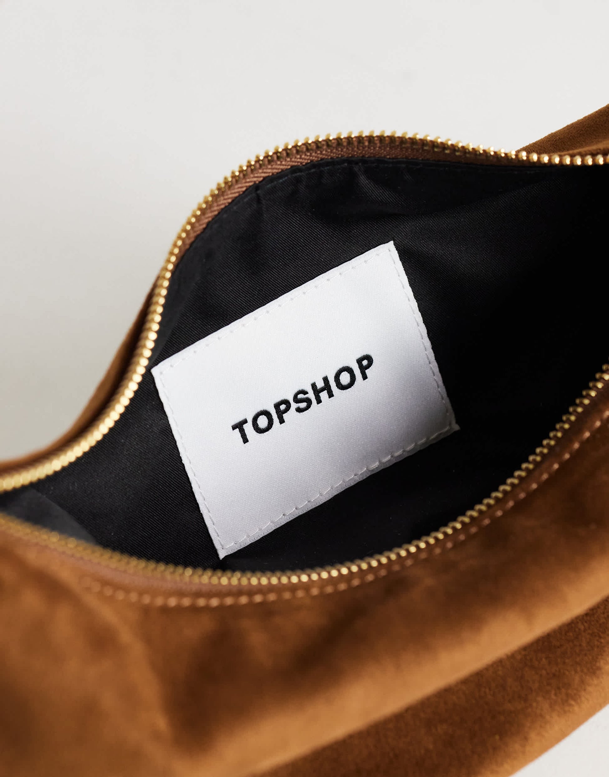 Topshop Grace small faux suede scoop grab bag in tan