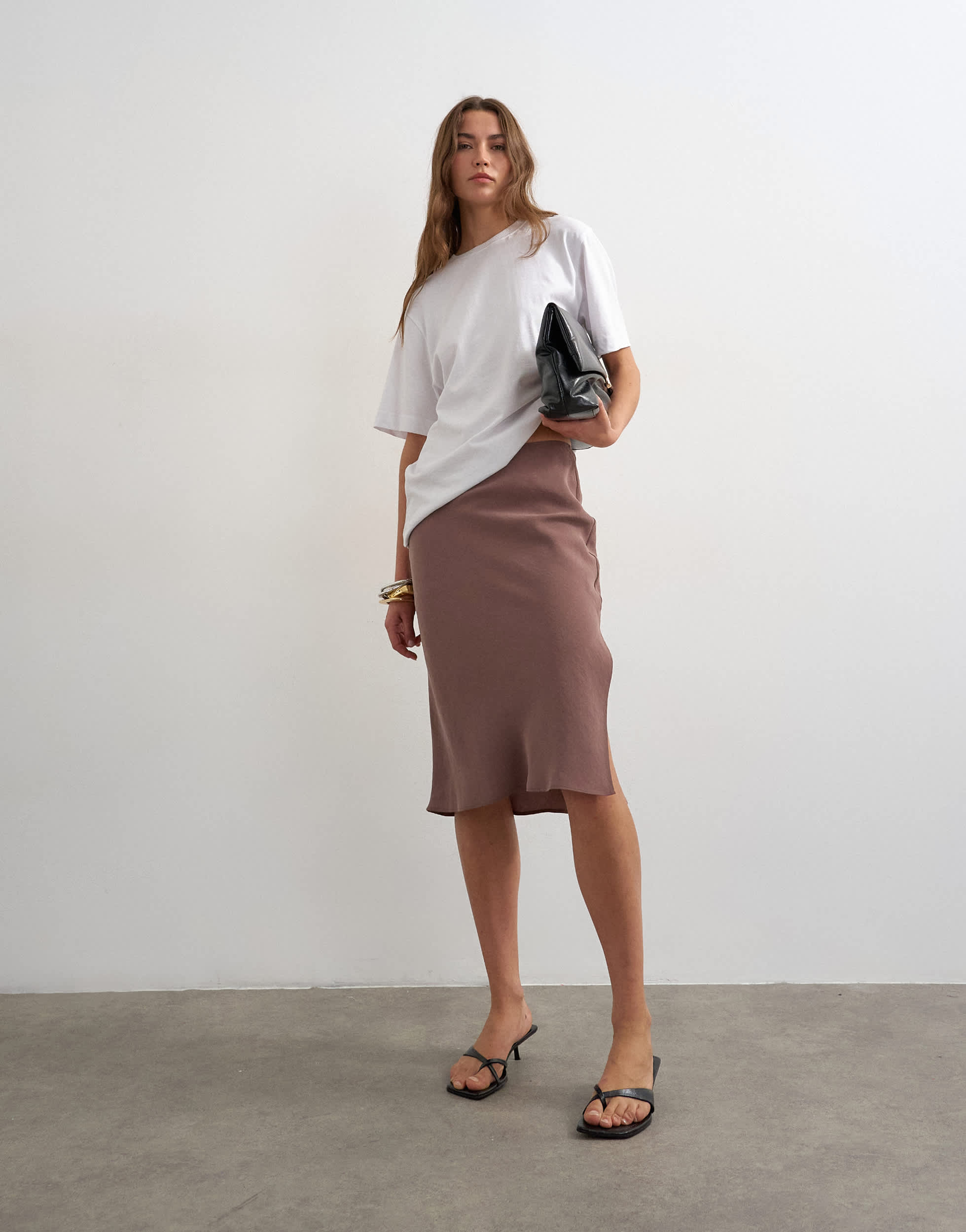 Topshop melfi 90s length skirt in chocolate