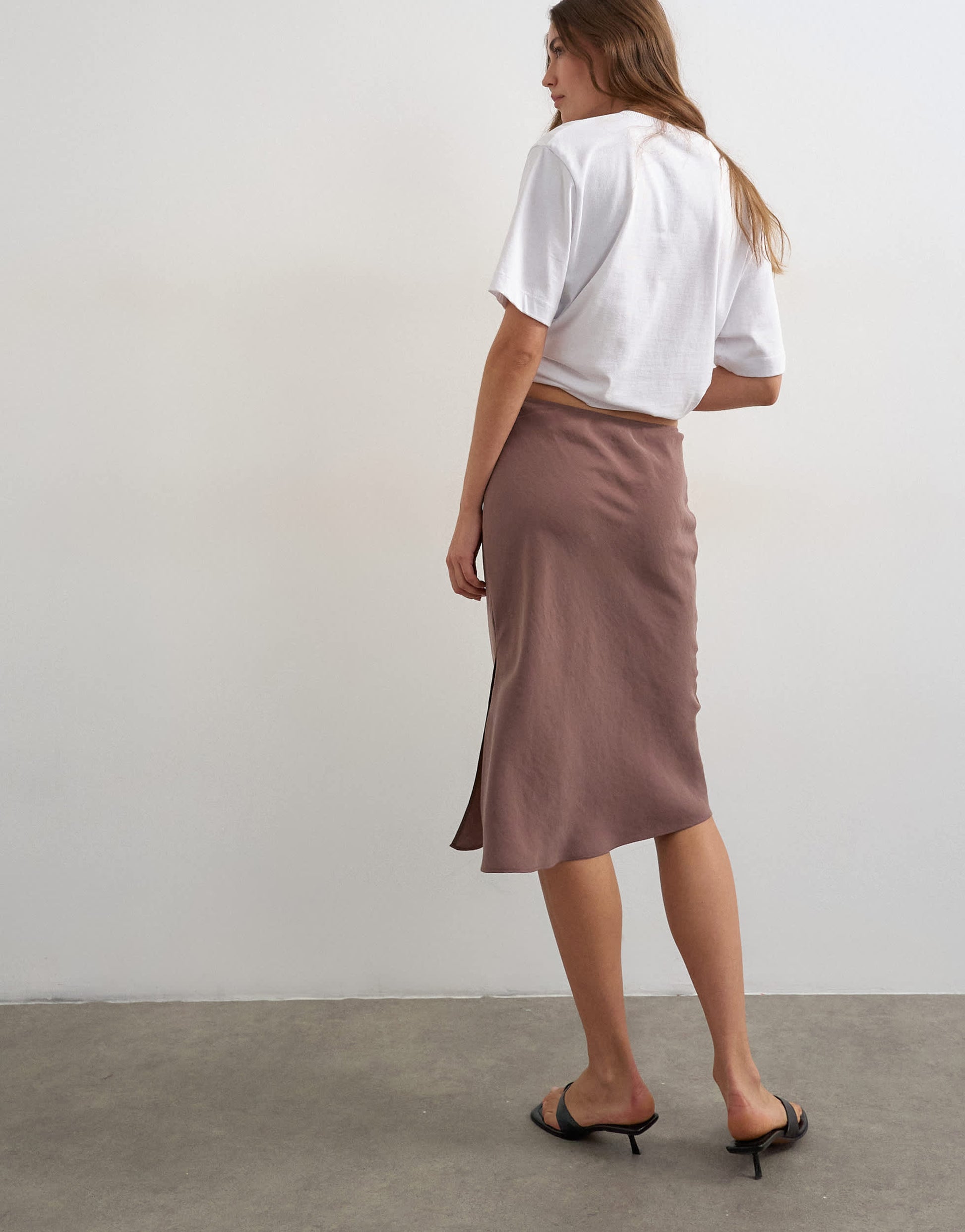 Topshop melfi 90s length skirt in chocolate