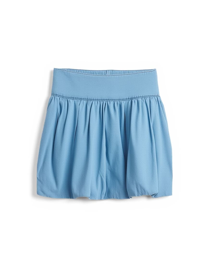 Topshop denim bubble hem mini skirt in mid blue
