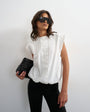 Topshop soft zip through structured shoulder top in white stripe