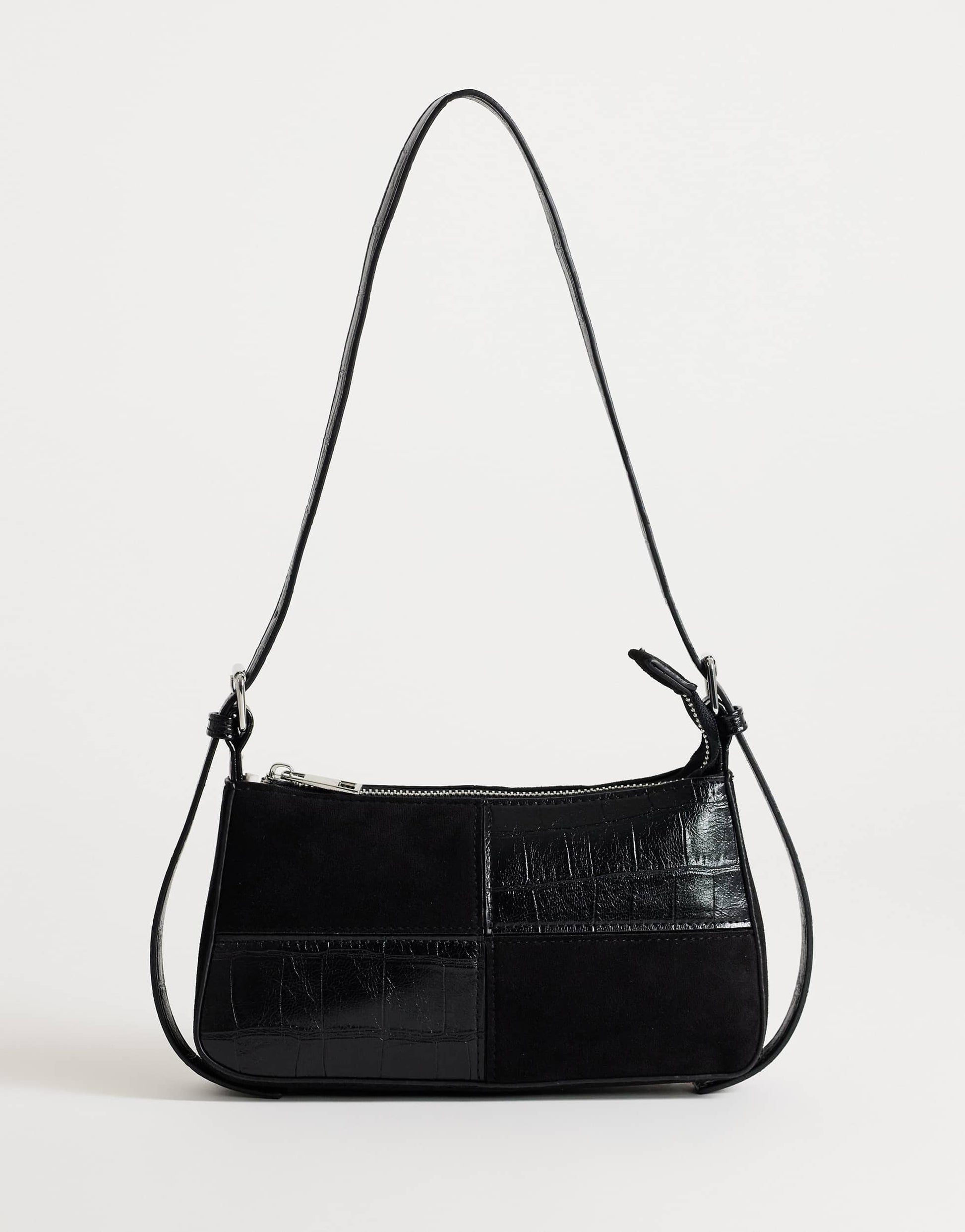Topshop Sherry small patchwork shoulder bag in black