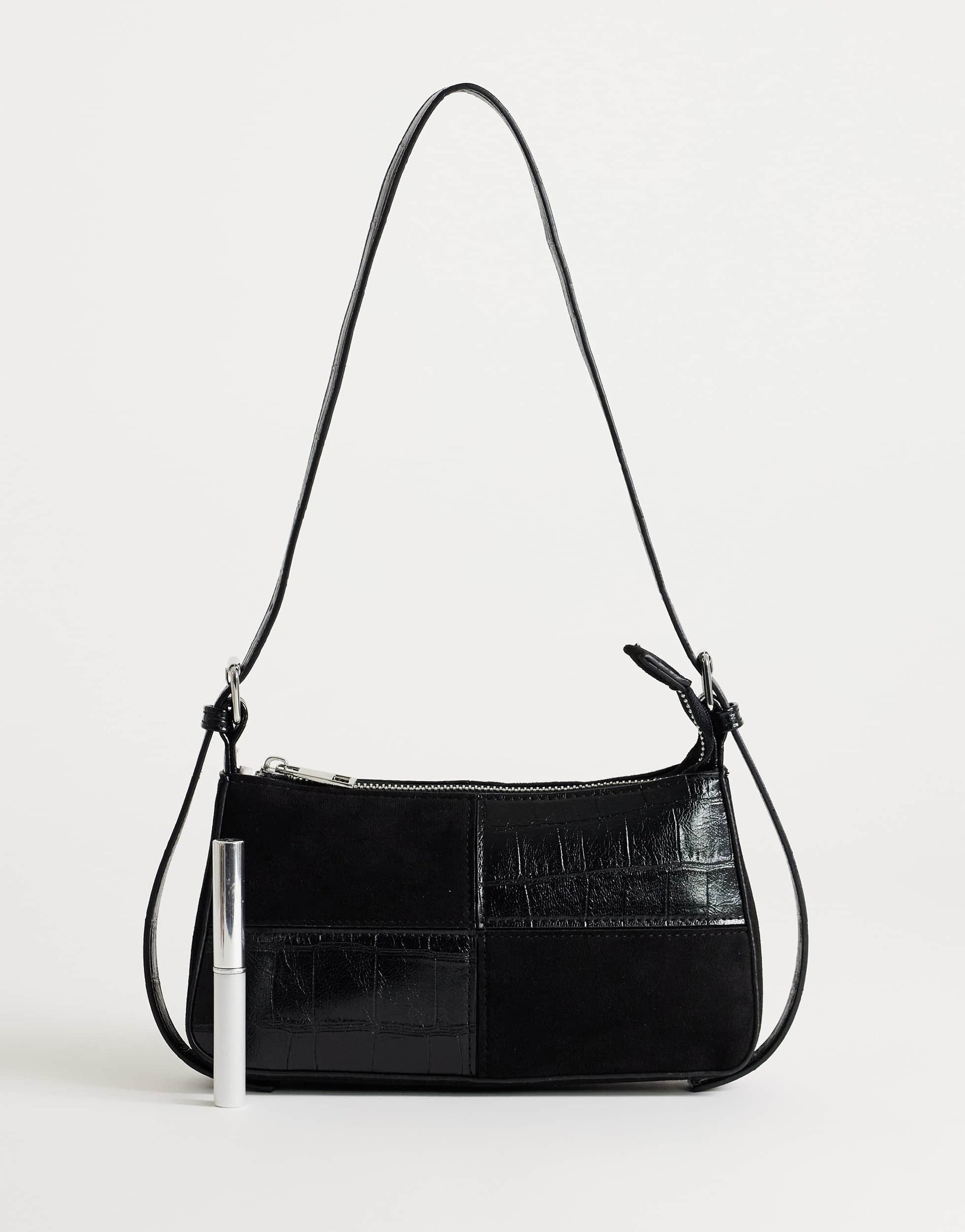 Topshop Sherry small patchwork shoulder bag in black