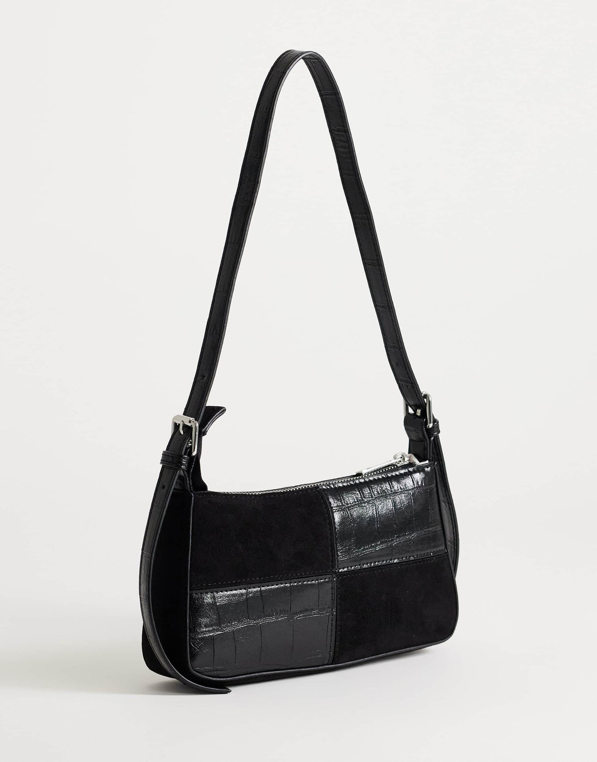 Topshop Sherry small patchwork shoulder bag in black