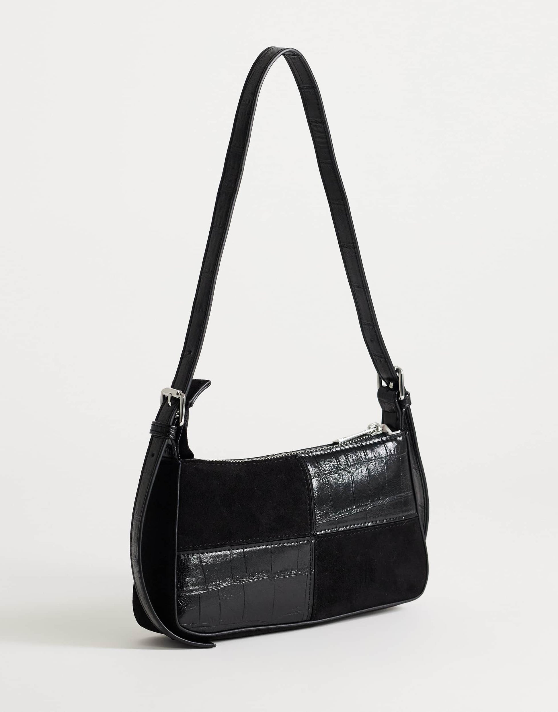 Topshop Sherry small patchwork shoulder bag in black
