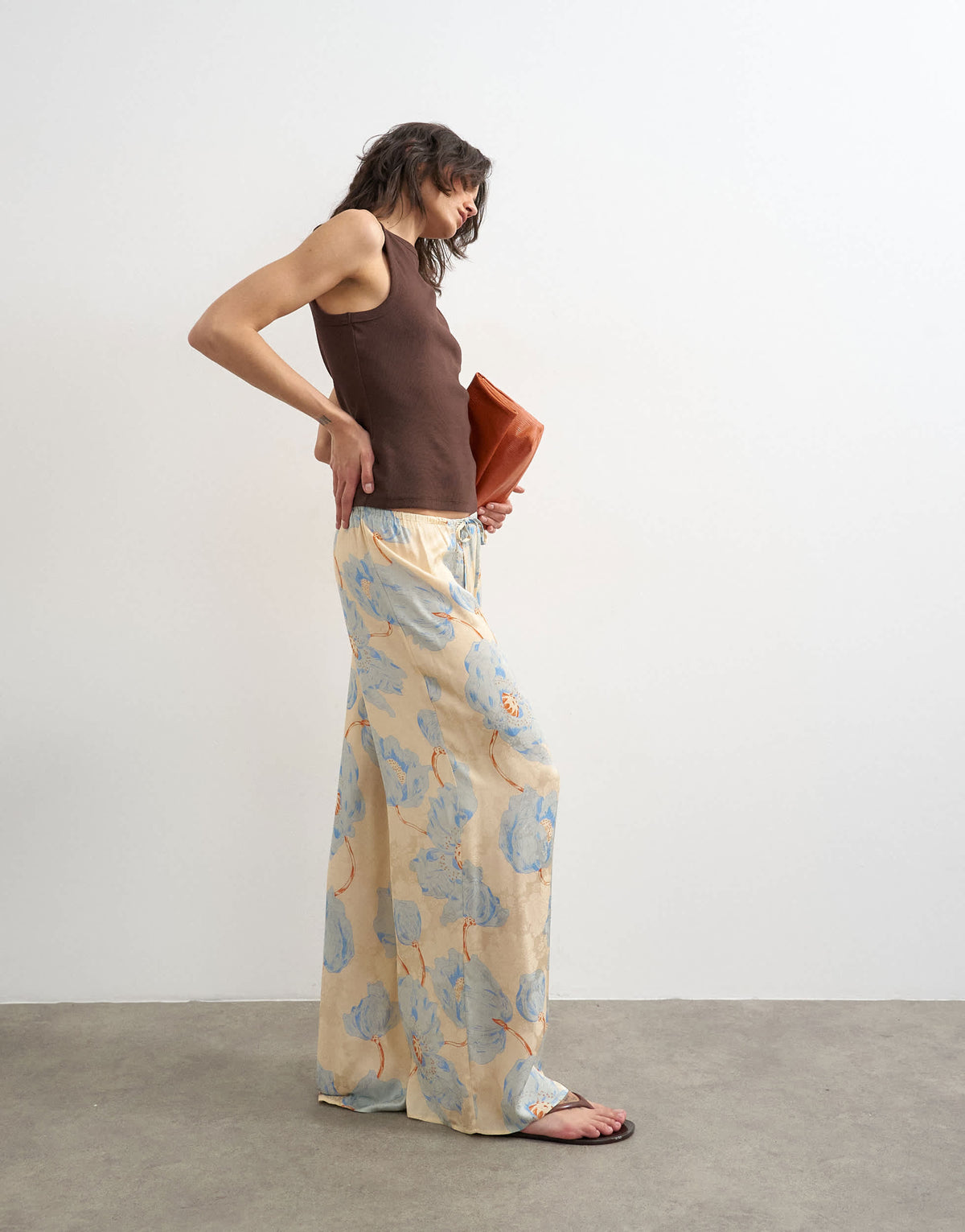 Topshop printed floral jaquard satin wide leg trouser in multi