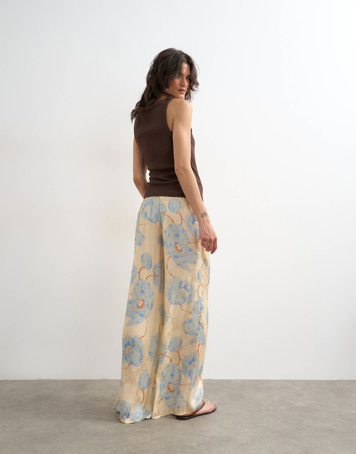 Topshop printed floral jaquard satin wide leg trouser in multi