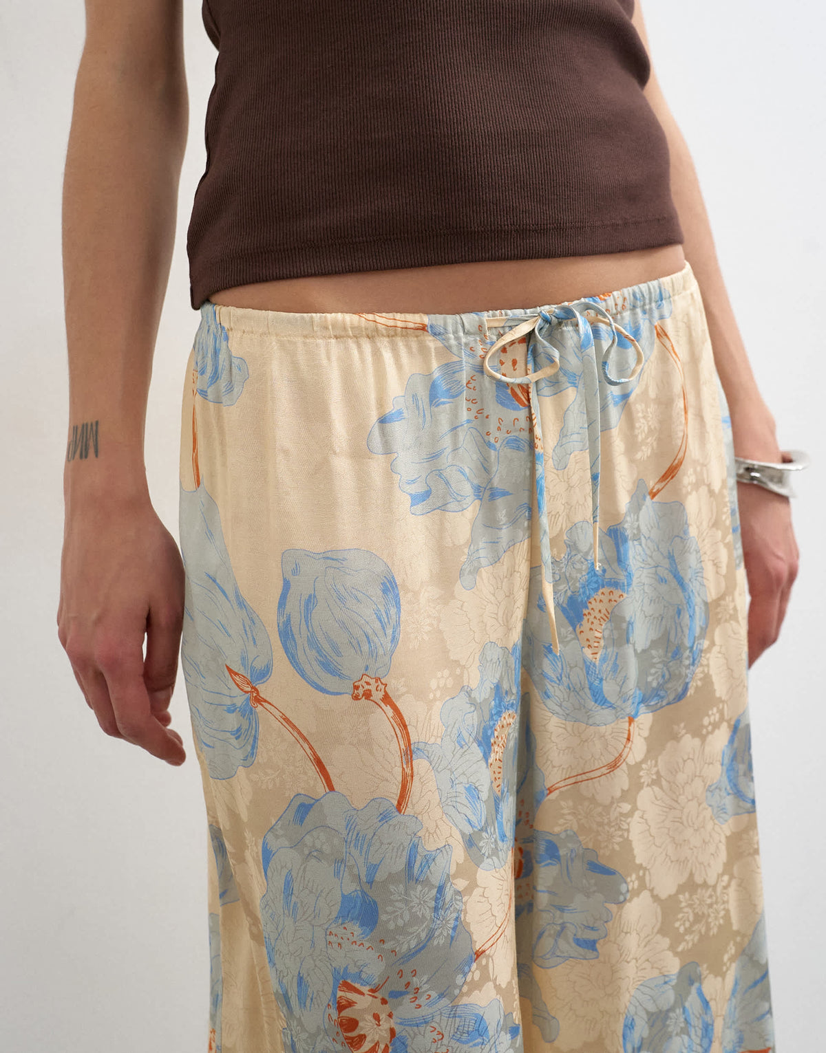 Topshop printed floral jaquard satin wide leg trouser in multi