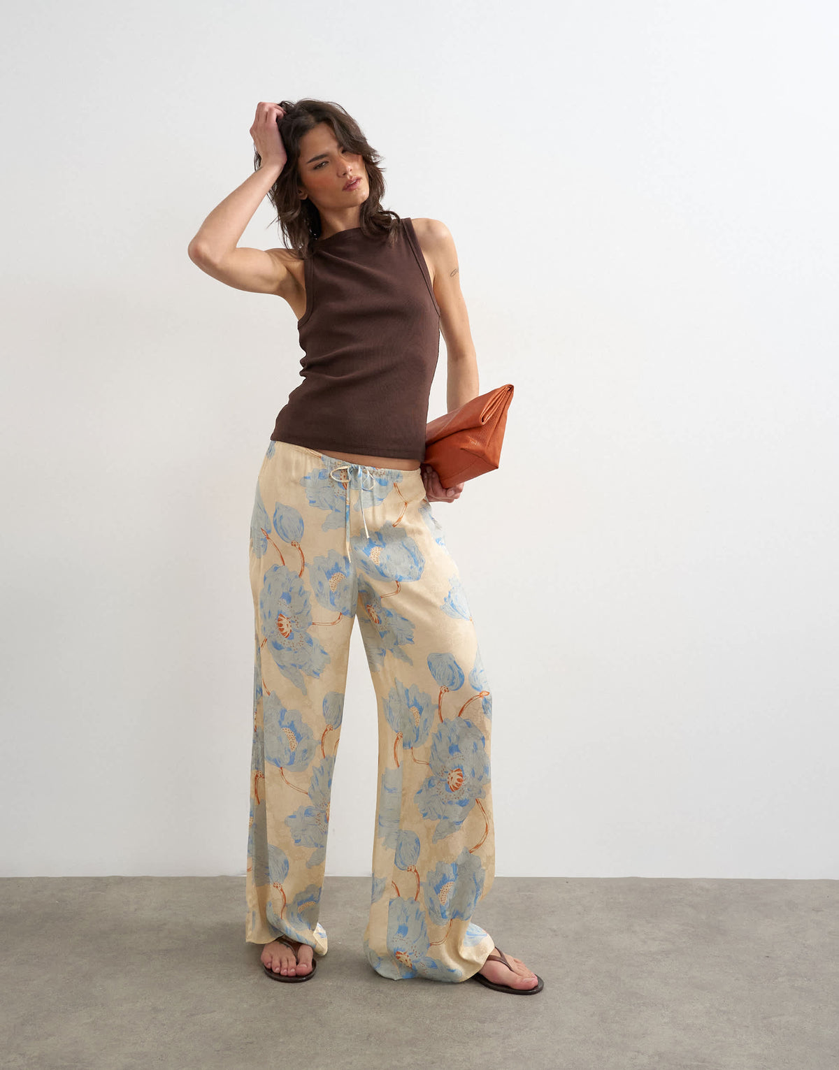 Topshop printed floral jaquard satin wide leg trouser in multi
