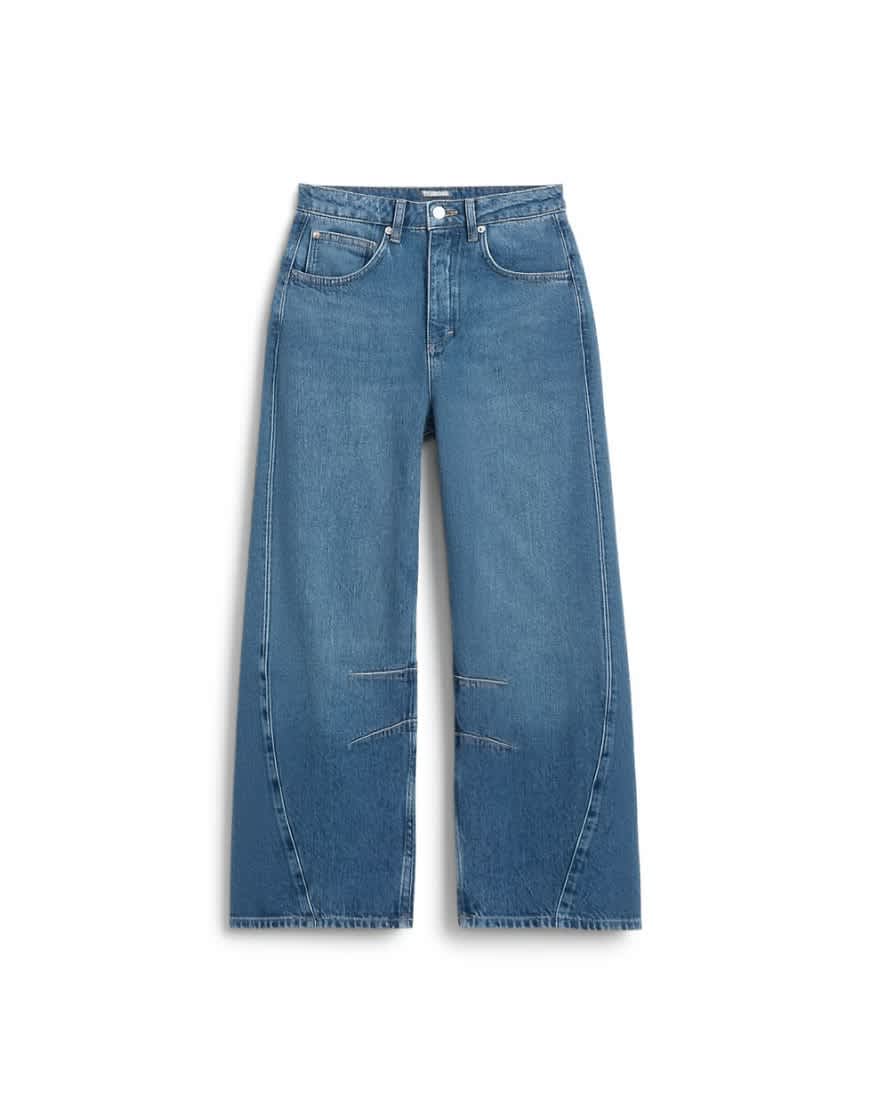 Topshop mid rise crop barrel jean in rich blue