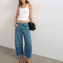 Topshop mid rise crop barrel jean in rich blue