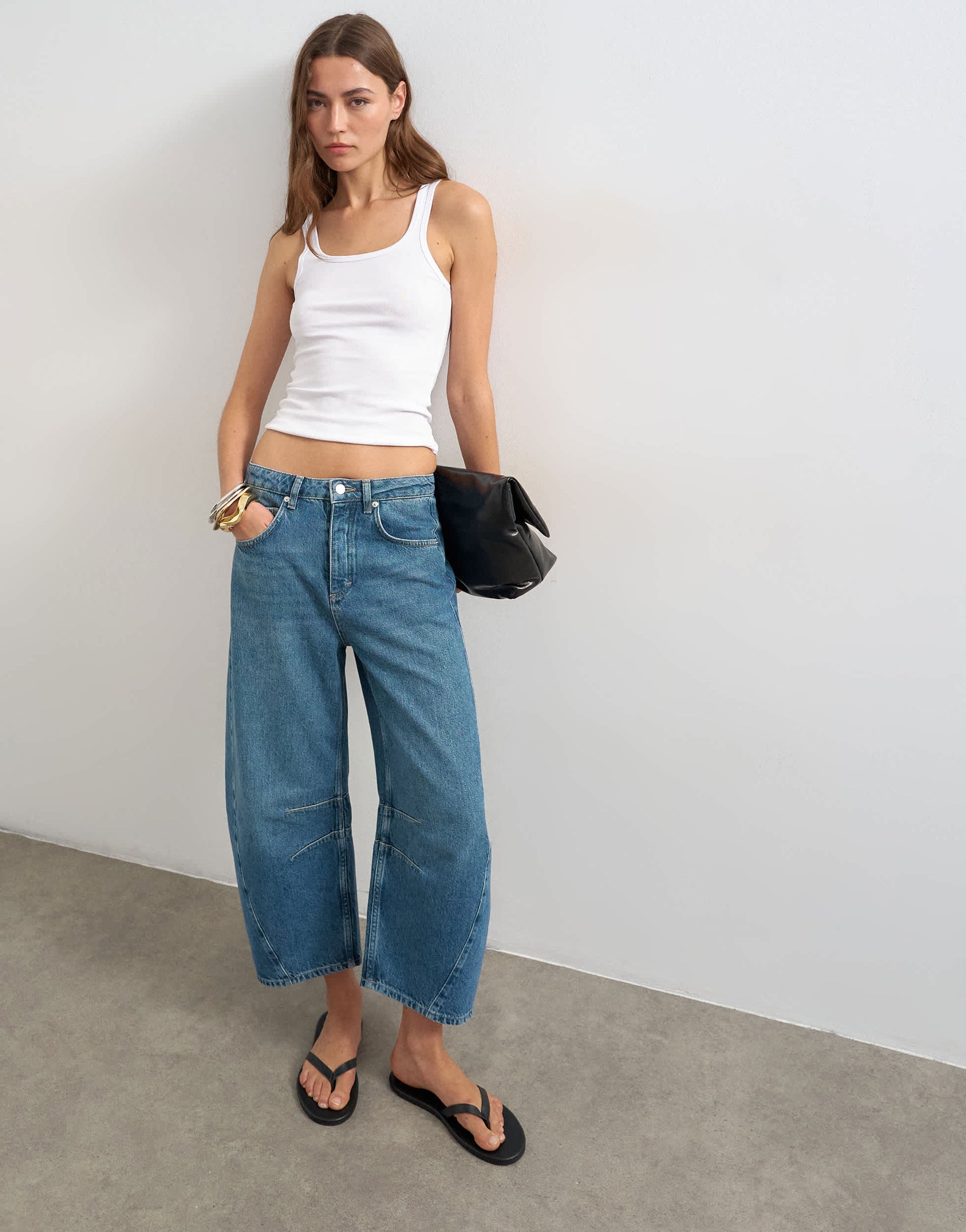 Topshop mid rise crop barrel jean in rich blue