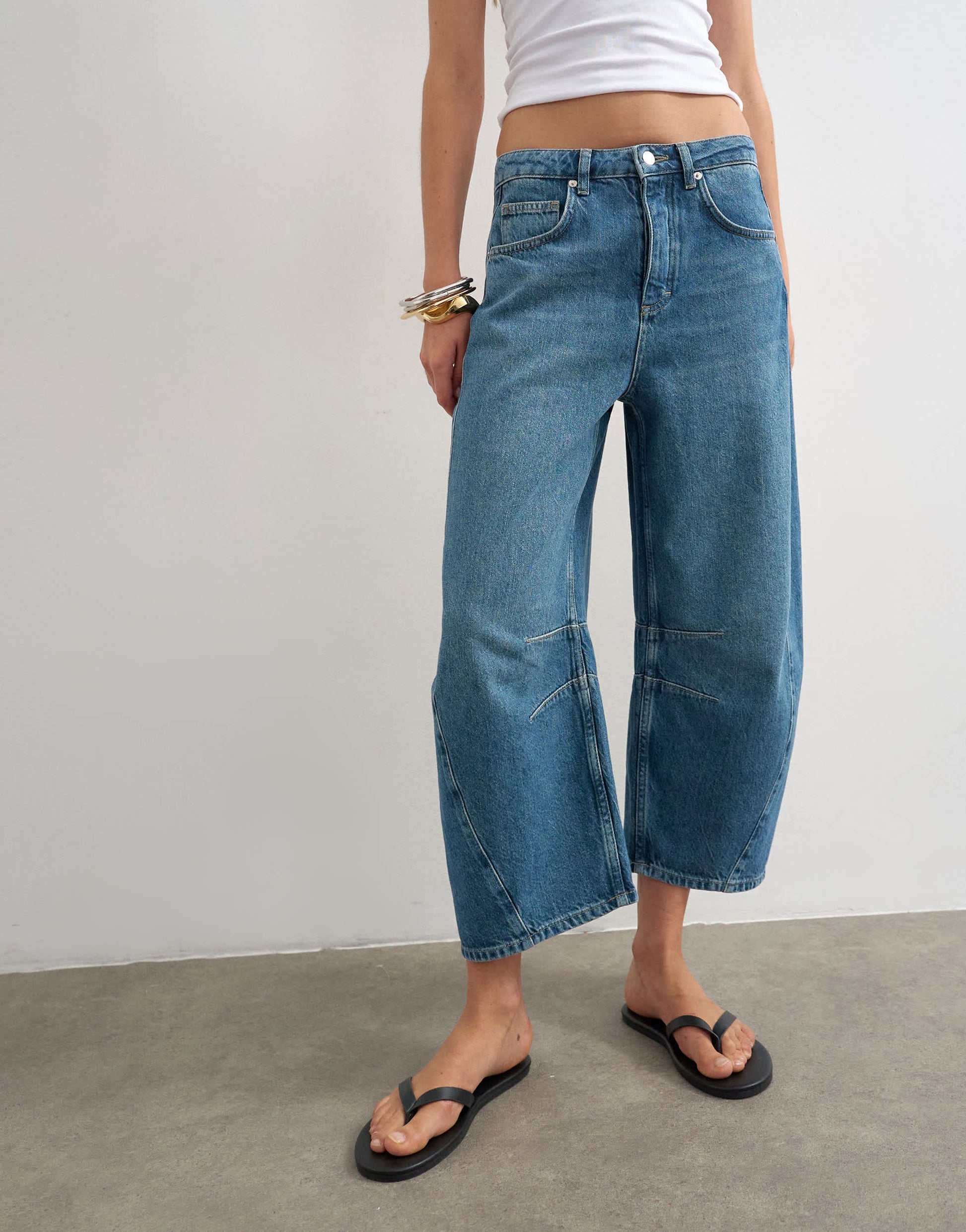 Topshop mid rise crop barrel jean in rich blue