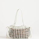 Topshop Shia medium woven shoulder bag in off white