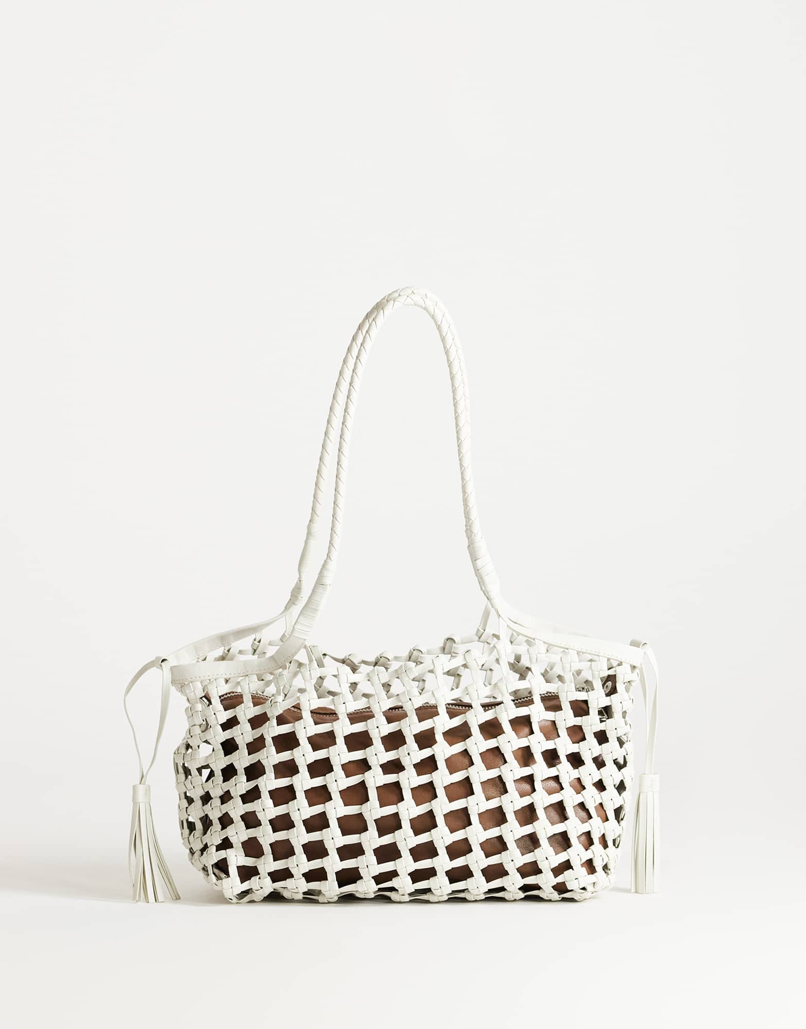 Topshop Shia medium woven shoulder bag in off white