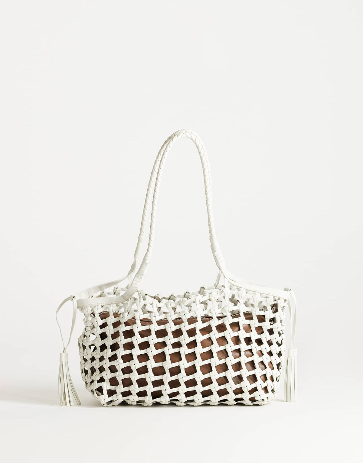 Topshop Shia medium woven shoulder bag in off white