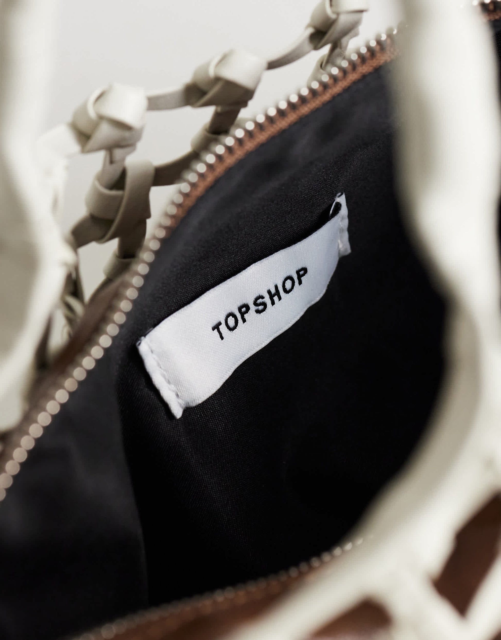 Topshop Shia medium woven shoulder bag in off white