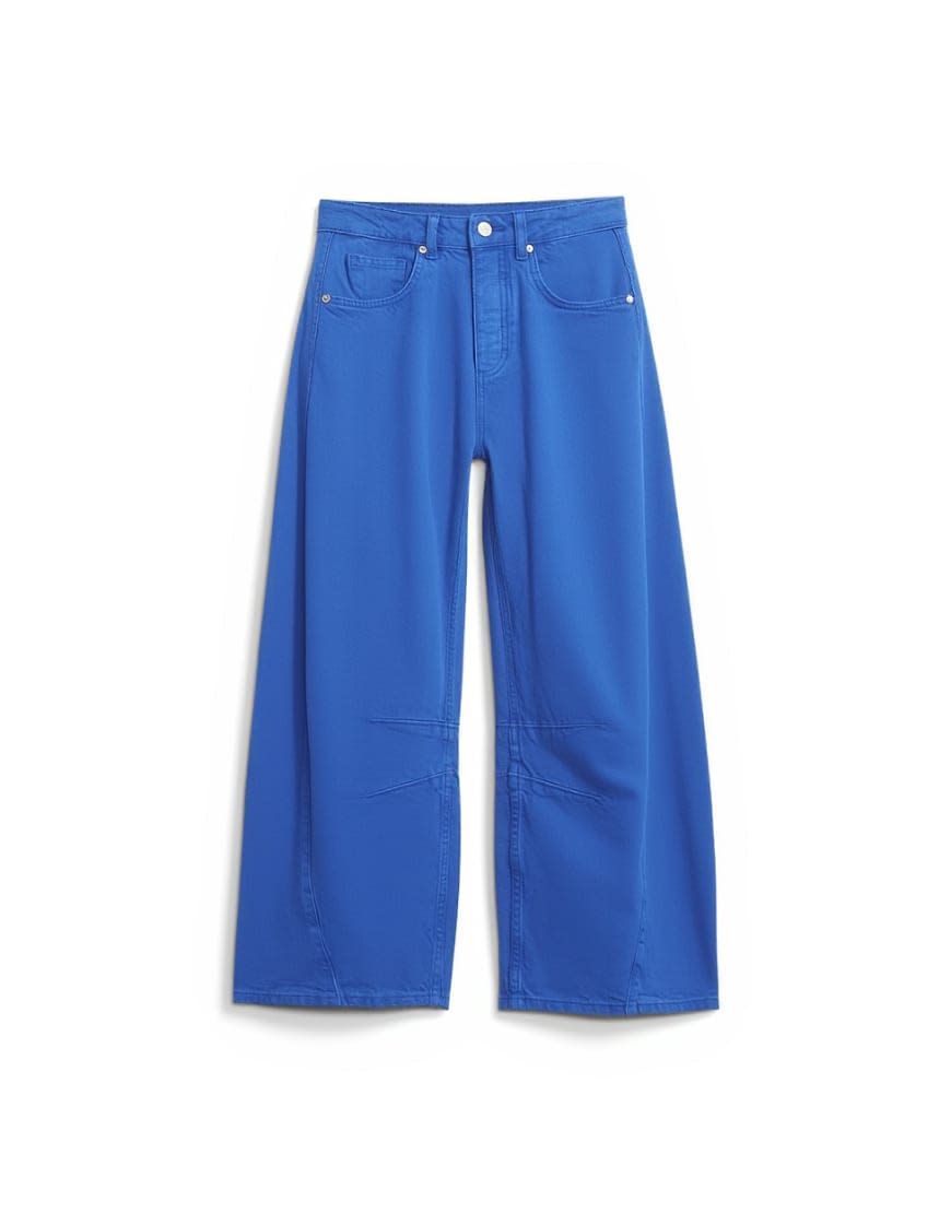 Topshop mid rise crop barrel jean in cobalt blue