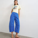 Topshop mid rise crop barrel jean in cobalt blue