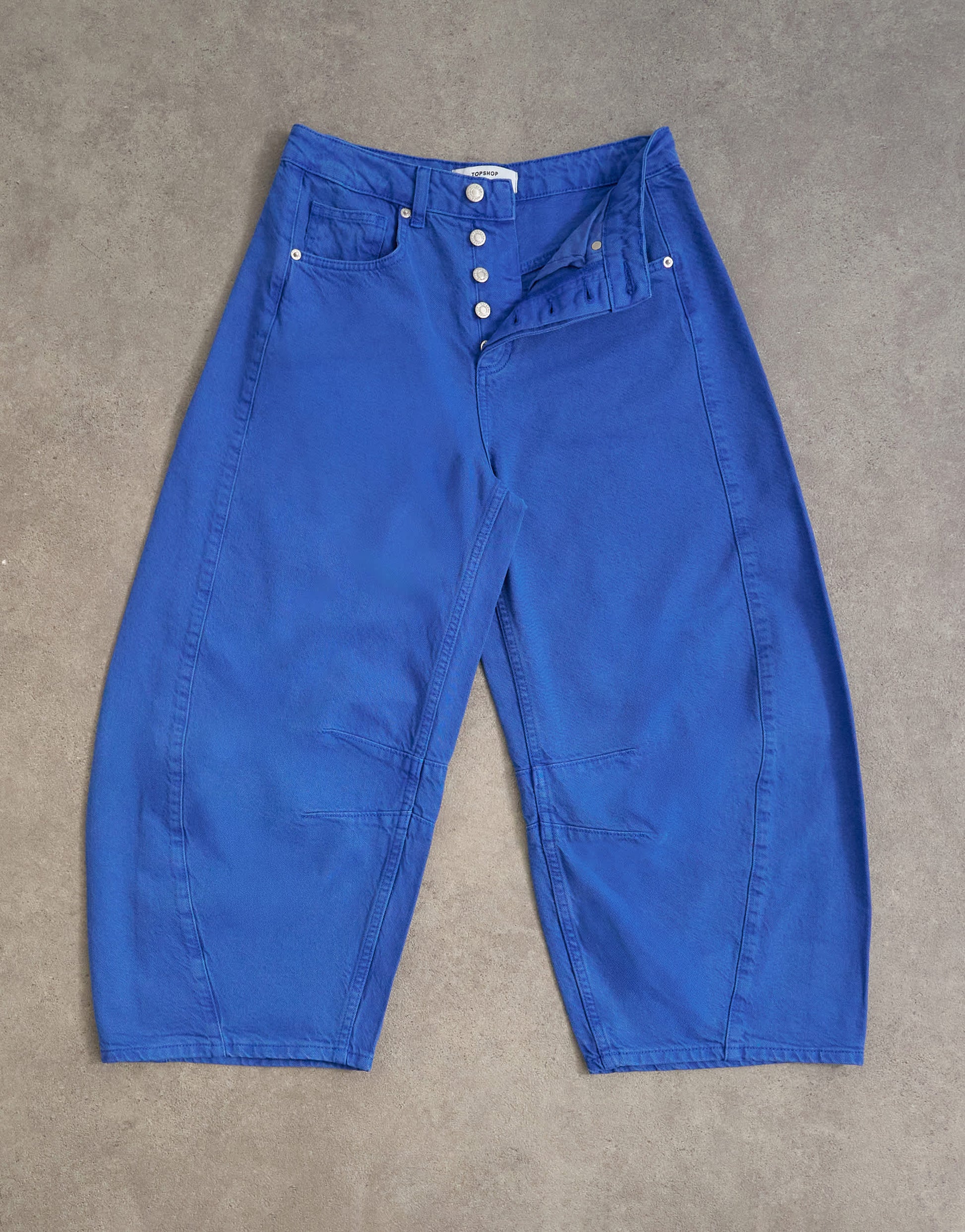 Topshop mid rise crop barrel jean in cobalt blue