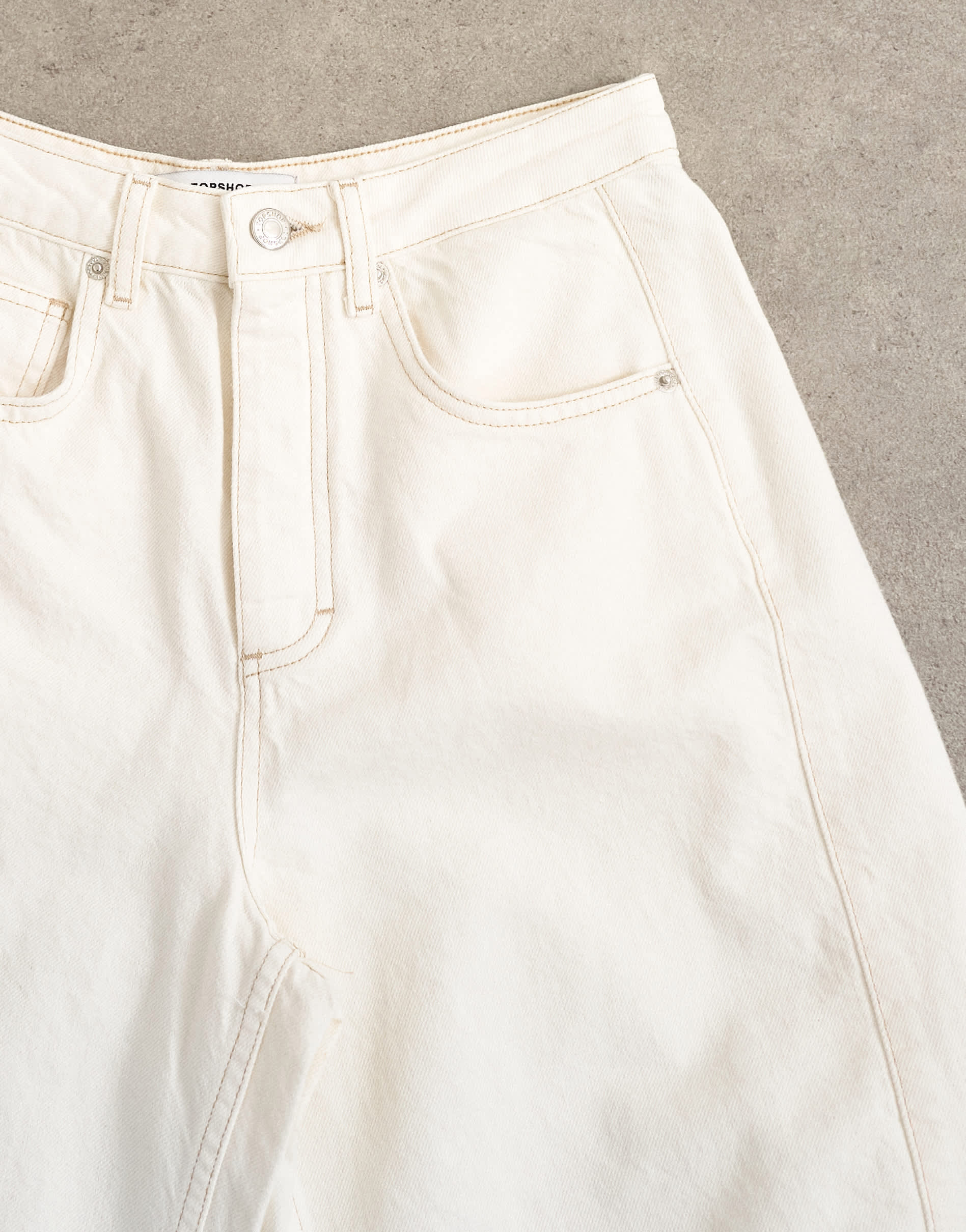 Topshop mid rise crop barrel jean in bone