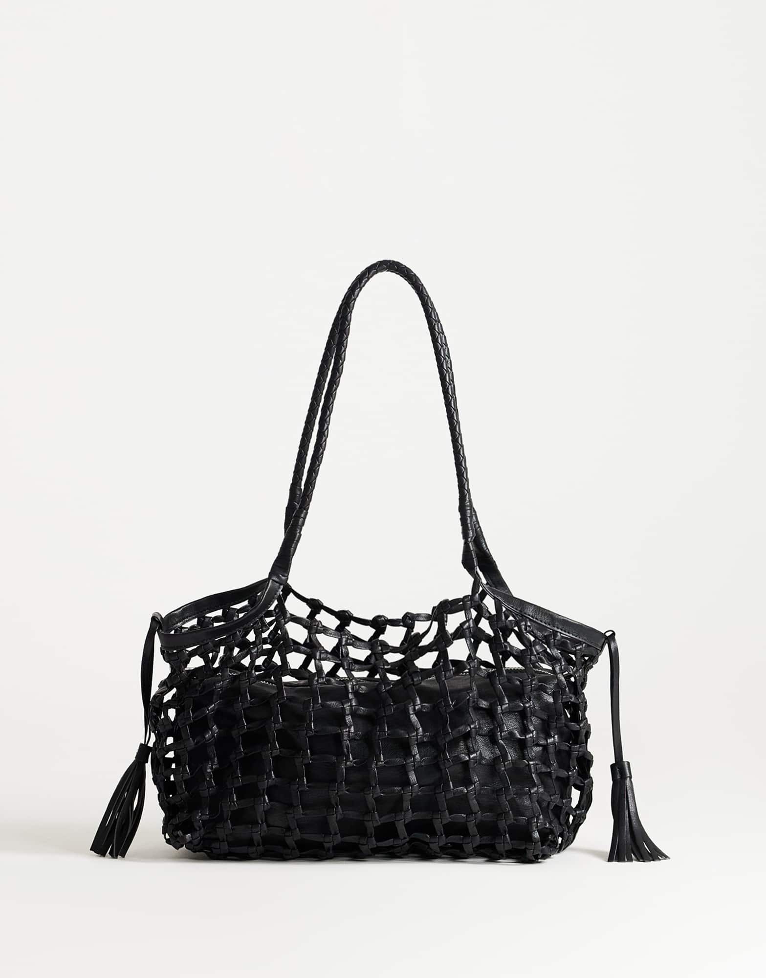 Topshop Shia medium woven shoulder bag in black