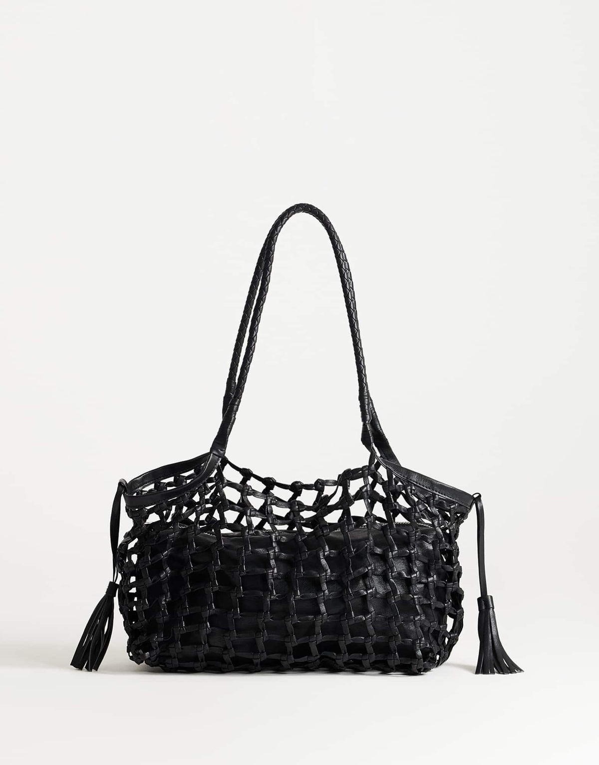 Topshop Shia medium woven shoulder bag in black