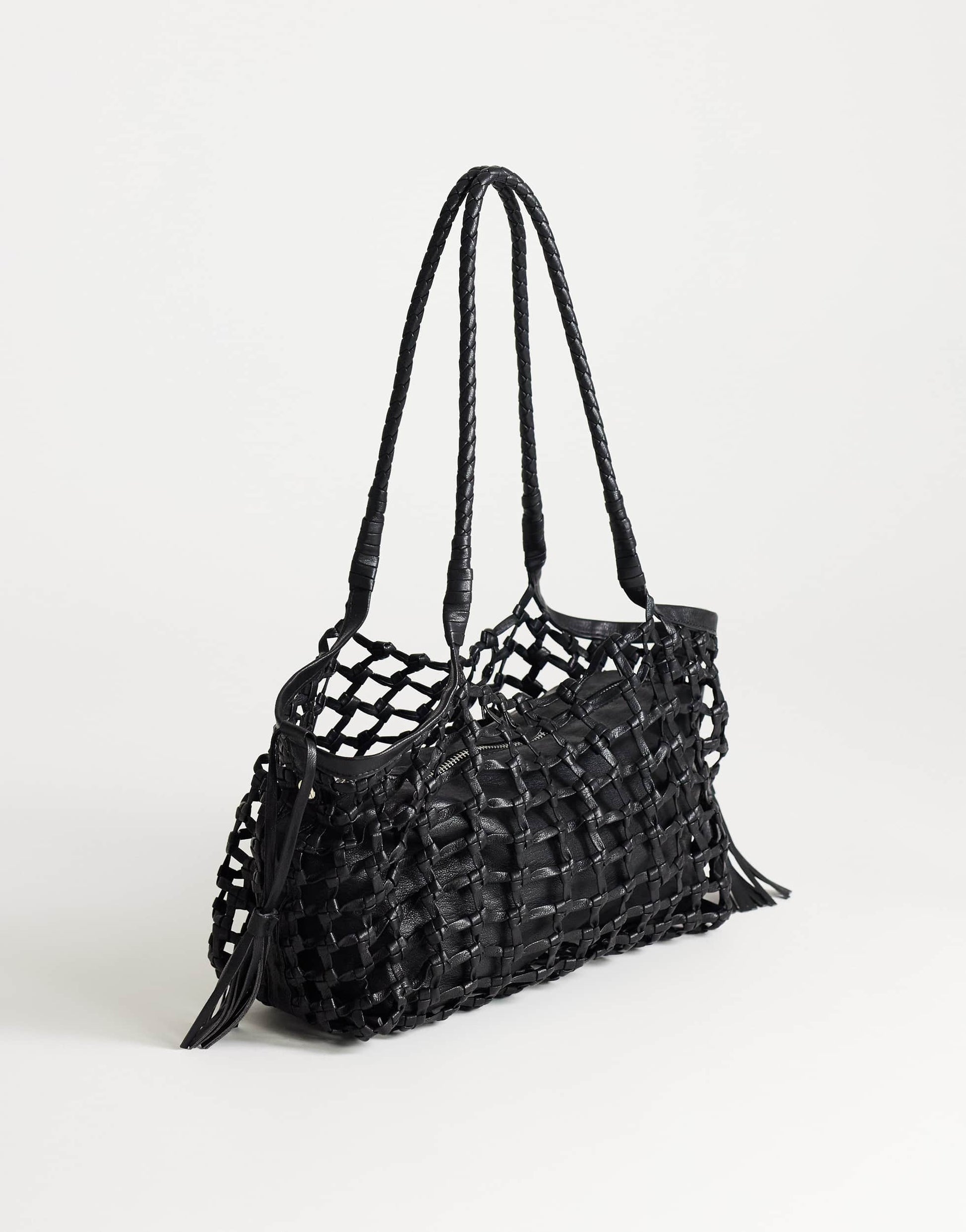 Topshop Shia medium woven shoulder bag in black