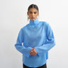 Topshop funnel neck backwards long sleeve shirt in cornflour blue