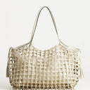 Topshop Tobias large woven tote bag in off white