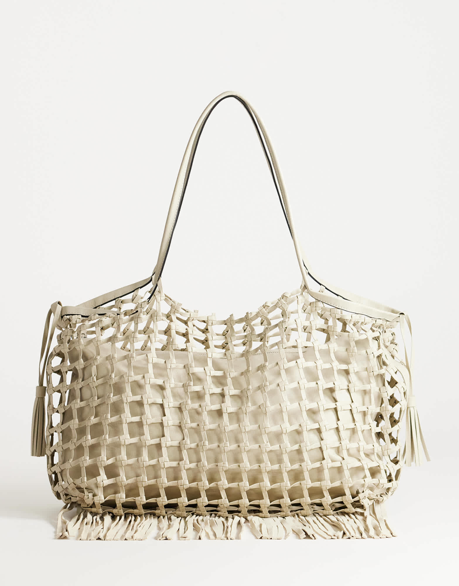 Topshop Tobias large woven tote bag in off white