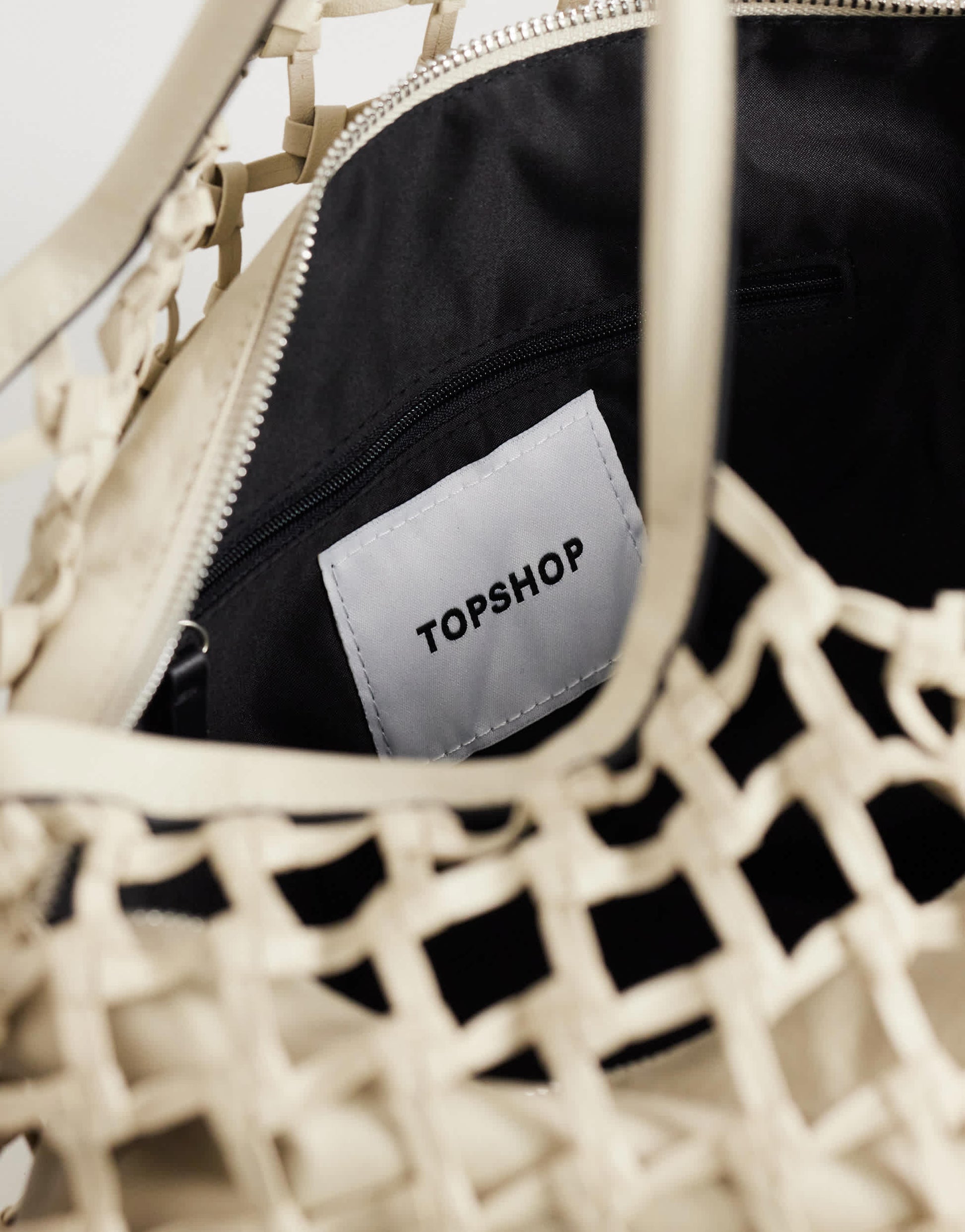 Topshop Tobias large woven tote bag in off white