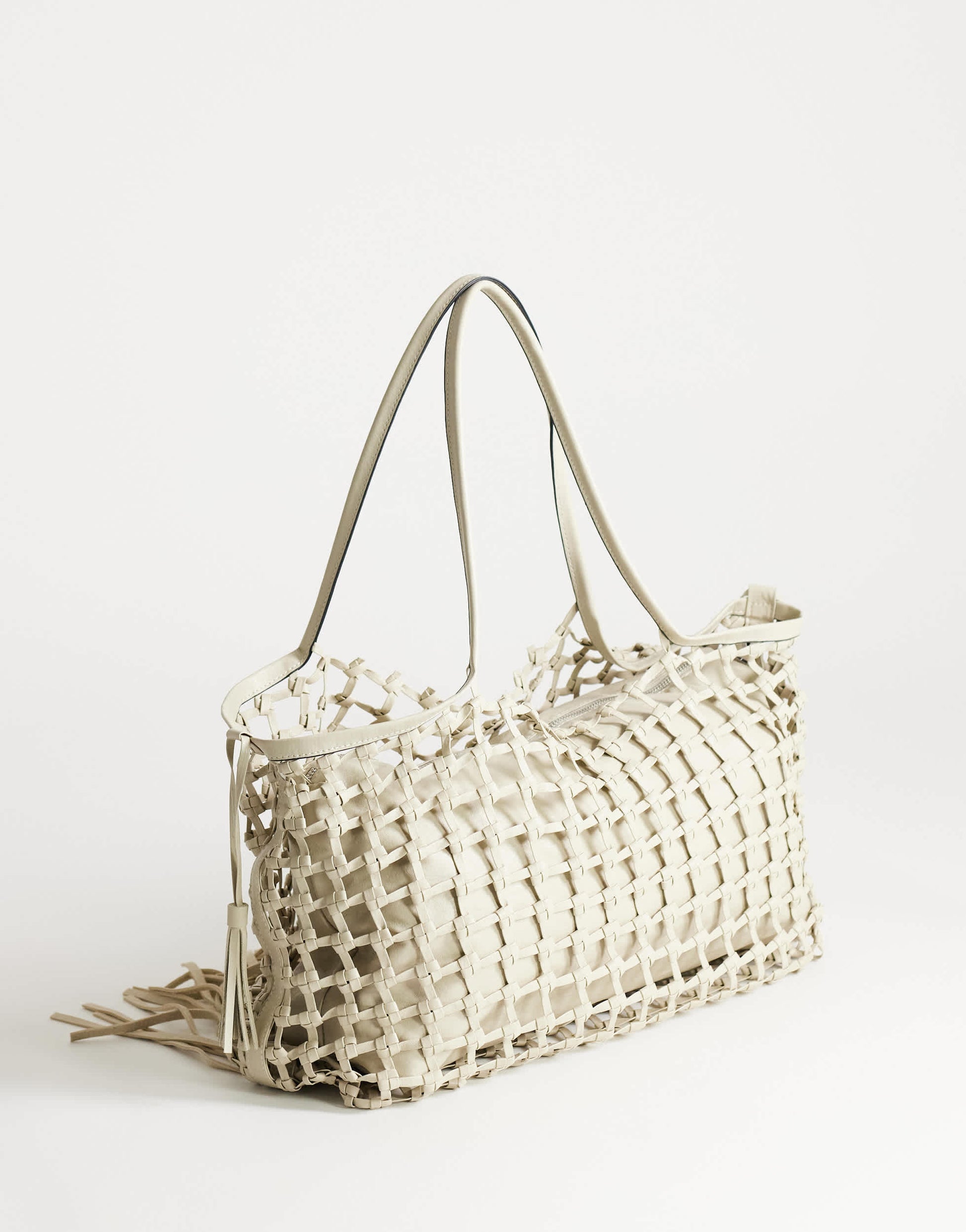 Topshop Tobias large woven tote bag in off white