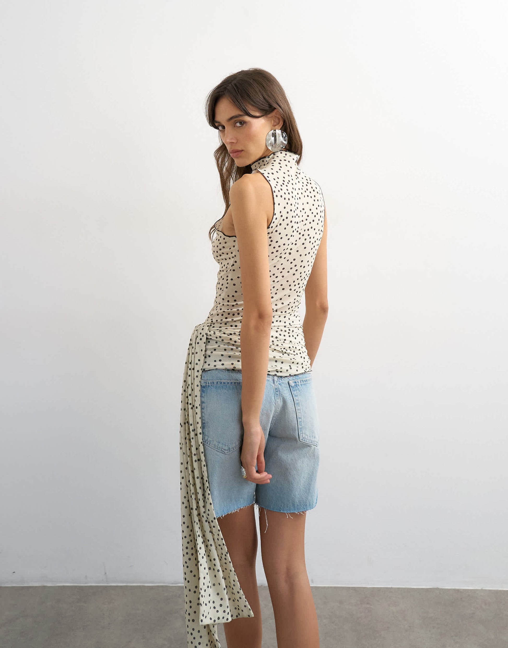 Topshop polka dot high neck sleeveless tank in mono