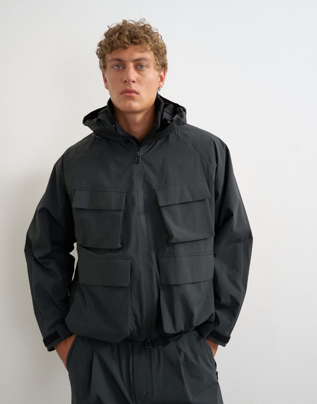Topman oversized fit waterproof nylon utility jacket in black