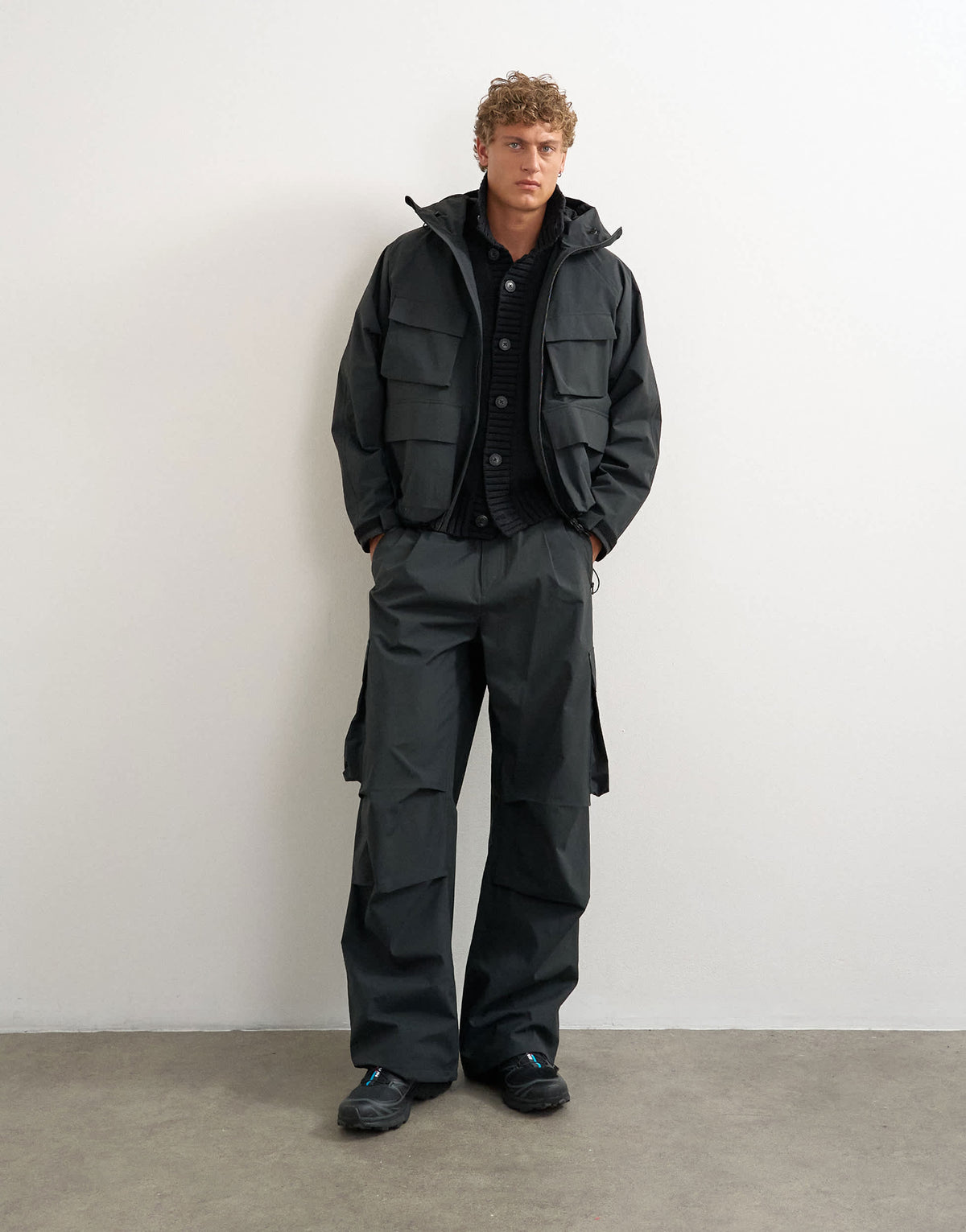 Topman oversized fit waterproof nylon utility jacket in black