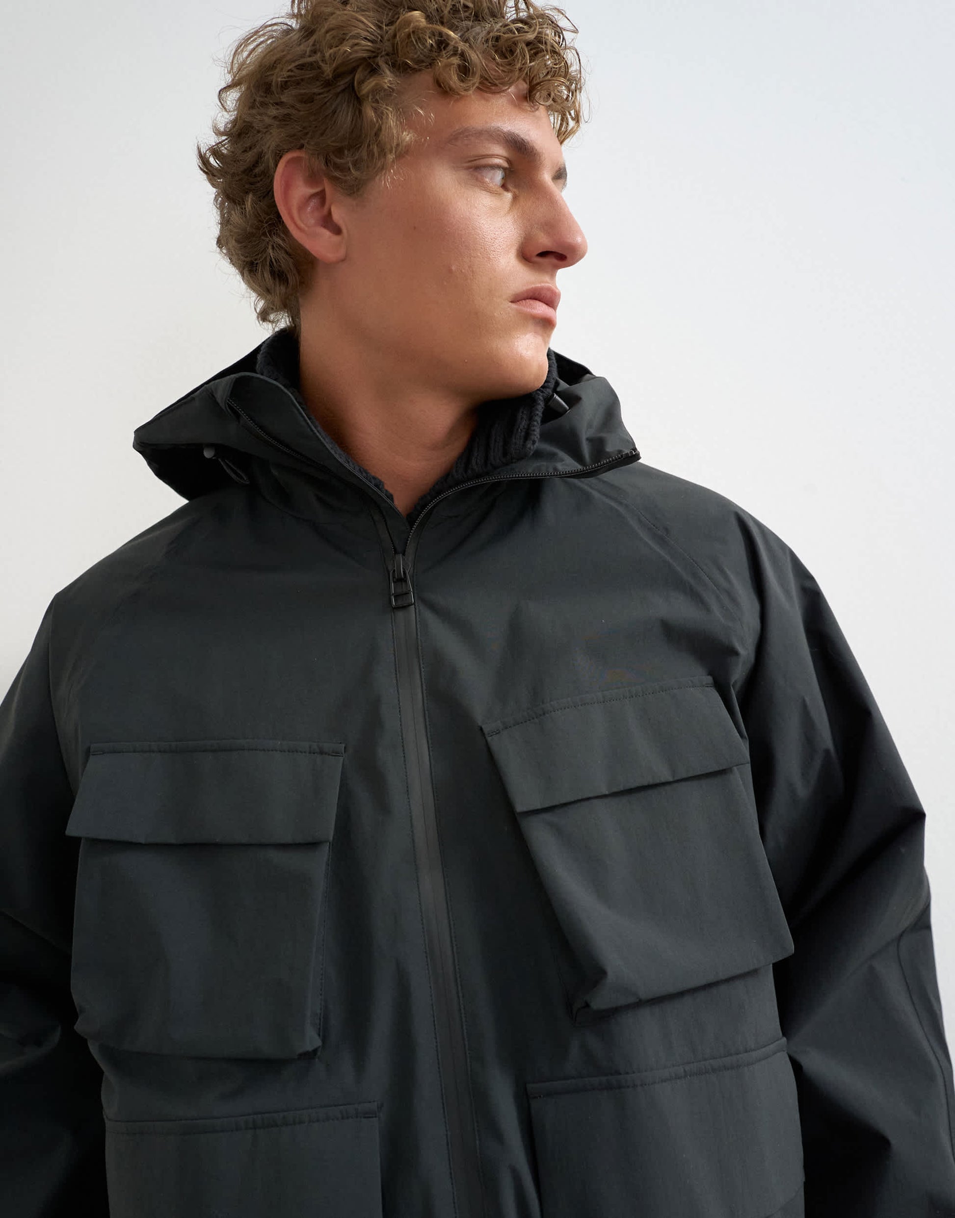 Topman oversized fit waterproof nylon utility jacket in black
